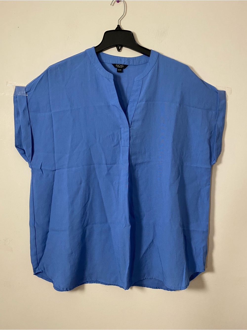 RACHEL Rachel Roy Split-Neck Short Sleeve Top in Blue